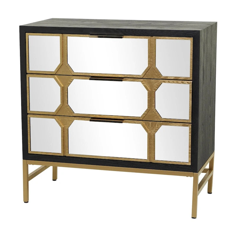 Meuble bas en bois avec façade miroir - Or ou Noir