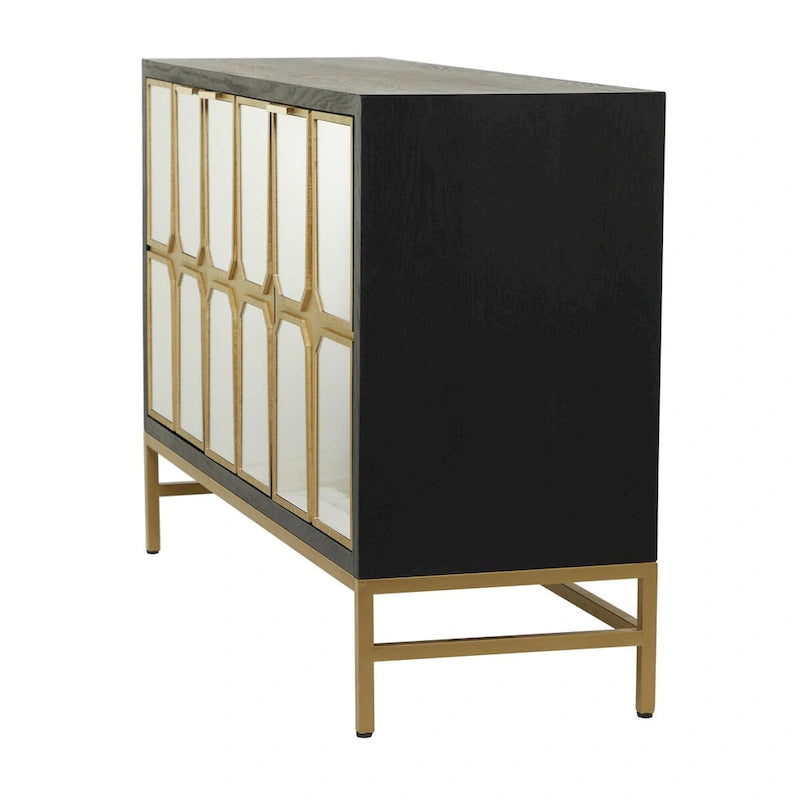 Meuble bas en bois avec façade miroir - Or ou Noir
