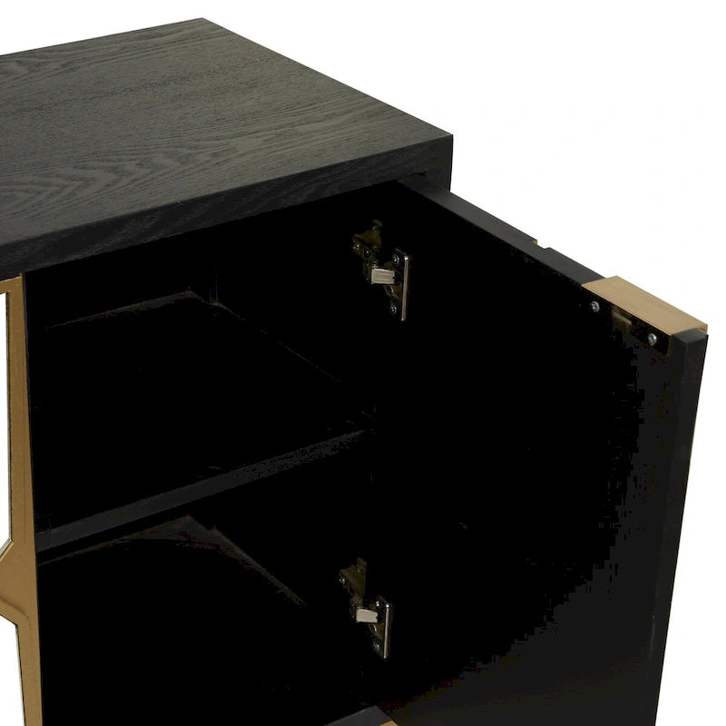 Meuble bas en bois avec façade miroir - Or ou Noir
