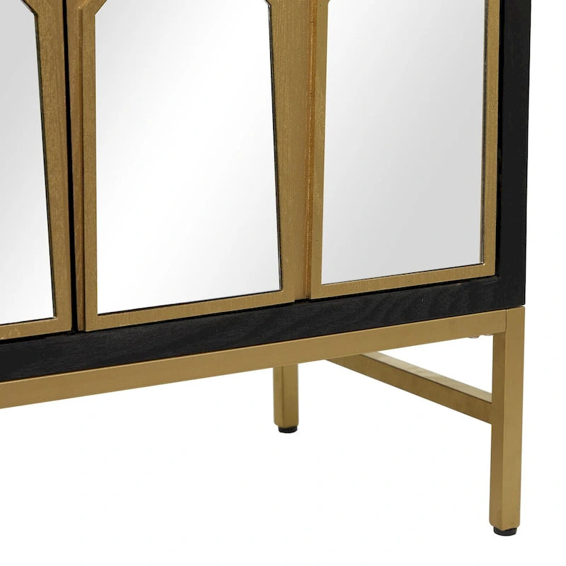 Meuble bas en bois avec façade miroir - Or ou Noir