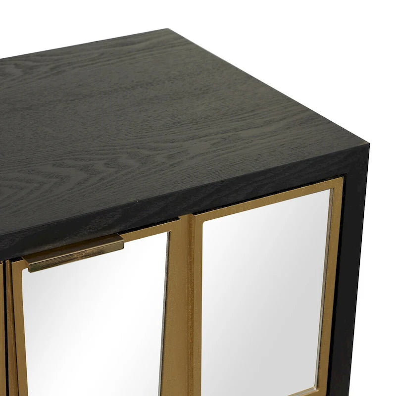 Meuble bas en bois avec façade miroir - Or ou Noir