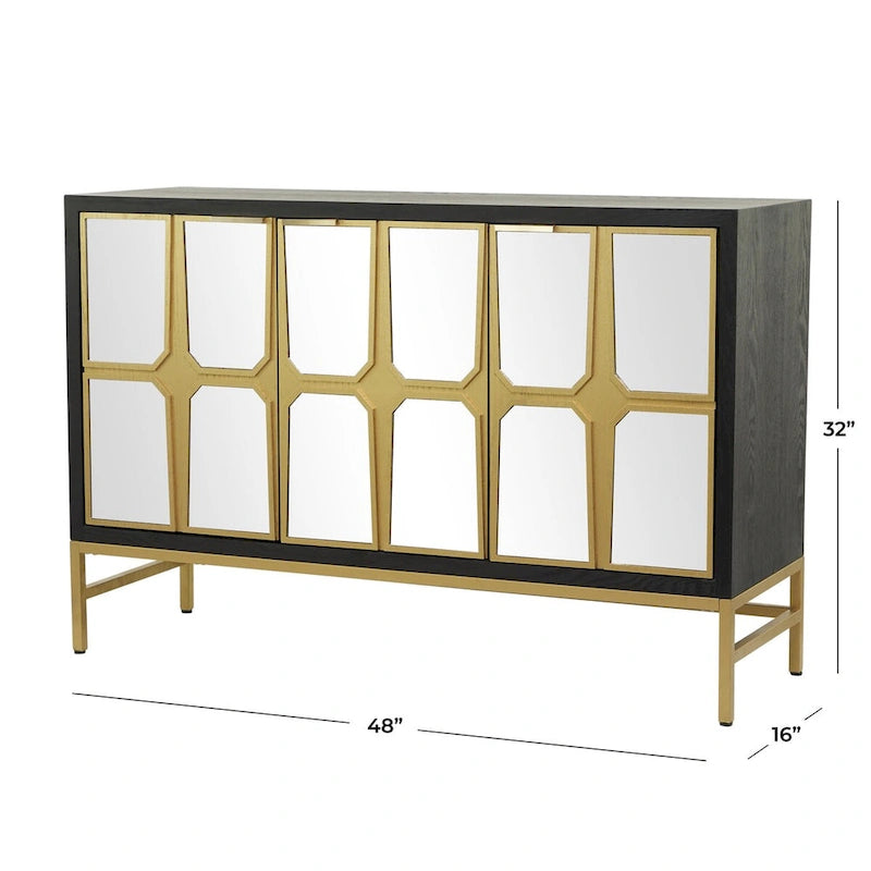 Meuble bas en bois avec façade miroir - Or ou Noir