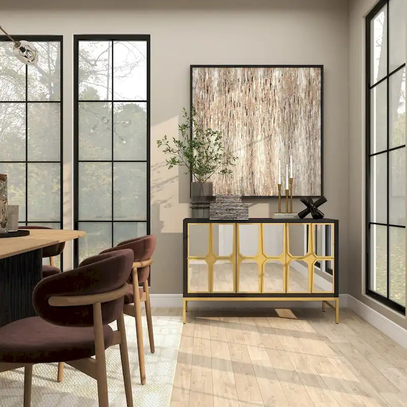 Meuble bas en bois avec façade miroir - Or ou Noir