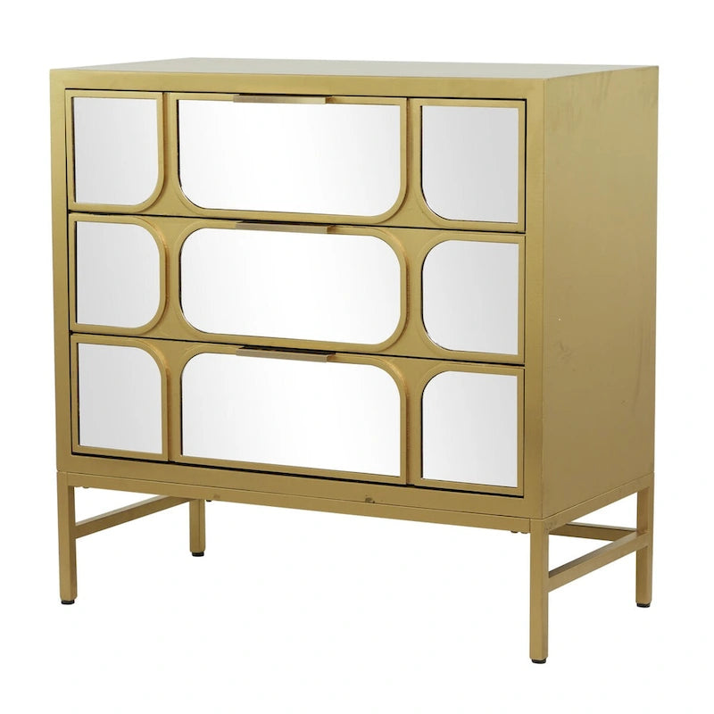 Meuble bas en bois avec façade miroir - Or ou Noir