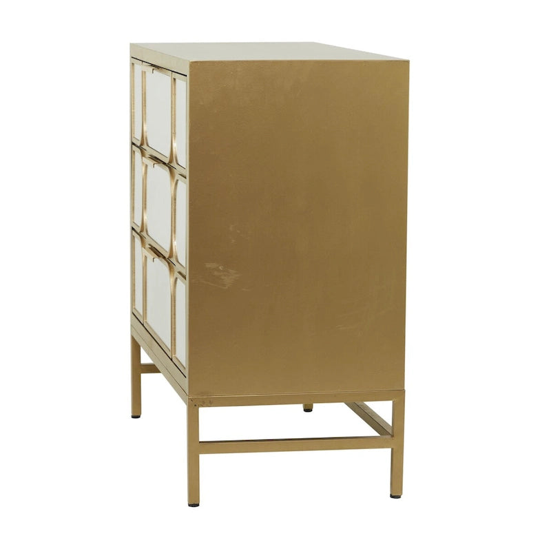 Meuble bas en bois avec façade miroir - Or ou Noir