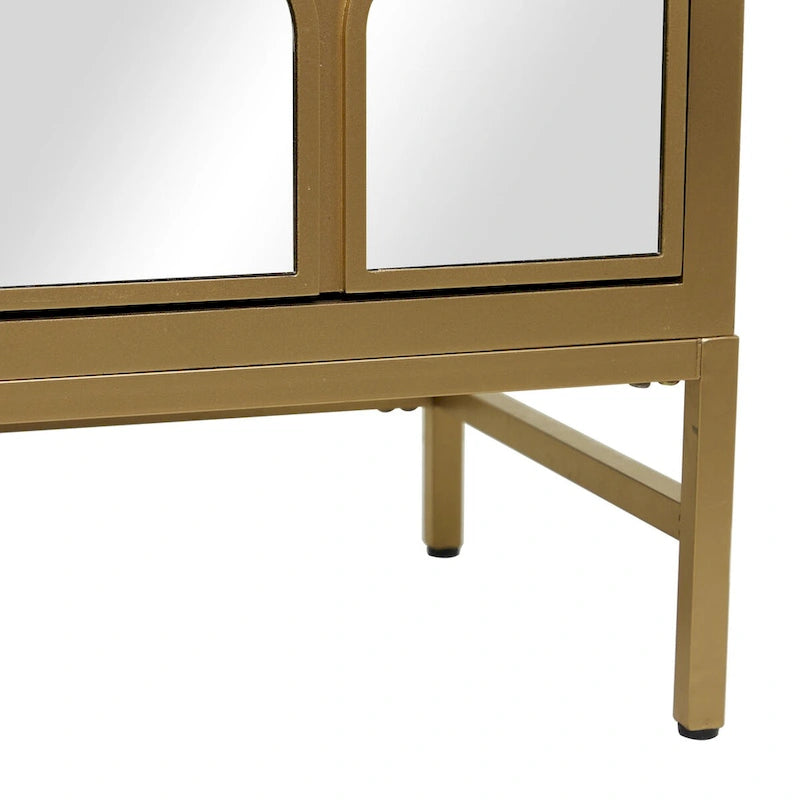 Meuble bas en bois avec façade miroir - Or ou Noir