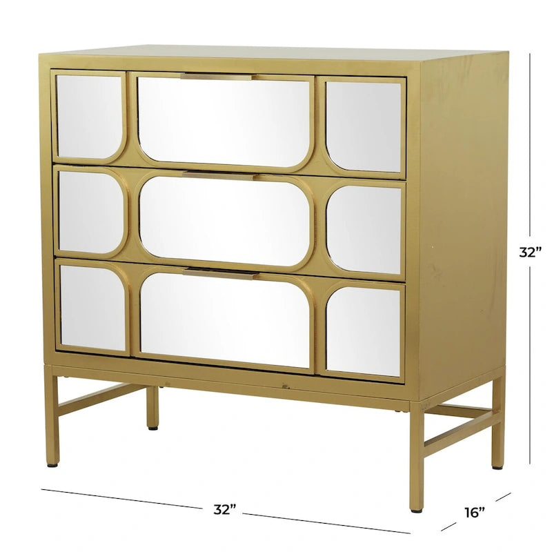 Meuble bas en bois avec façade miroir - Or ou Noir