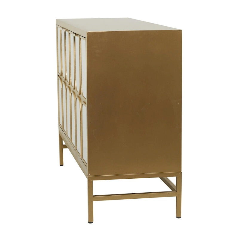Meuble bas en bois avec façade miroir - Or ou Noir
