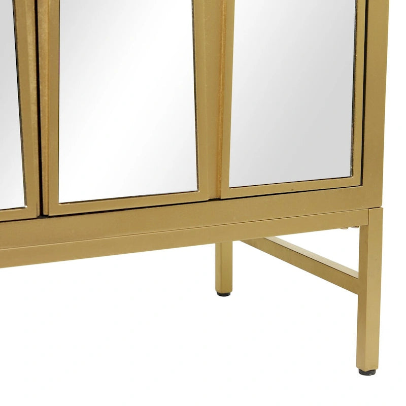 Meuble bas en bois avec façade miroir - Or ou Noir